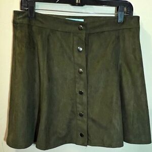 Women's Olive Green‎ Button Up Swing Faux Suede Fall Skirt Large